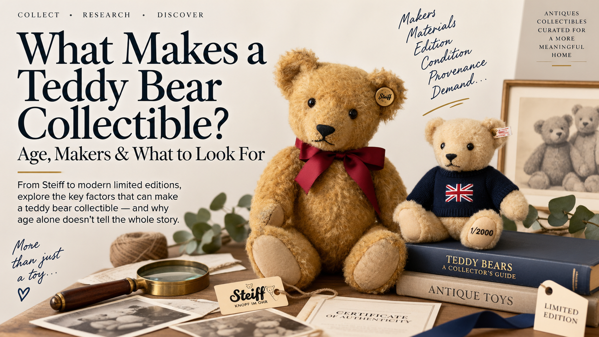 Editorial image about collectible teddy bears, featuring vintage-style bears, limited-edition details, maker tags, photographs and collecting references.