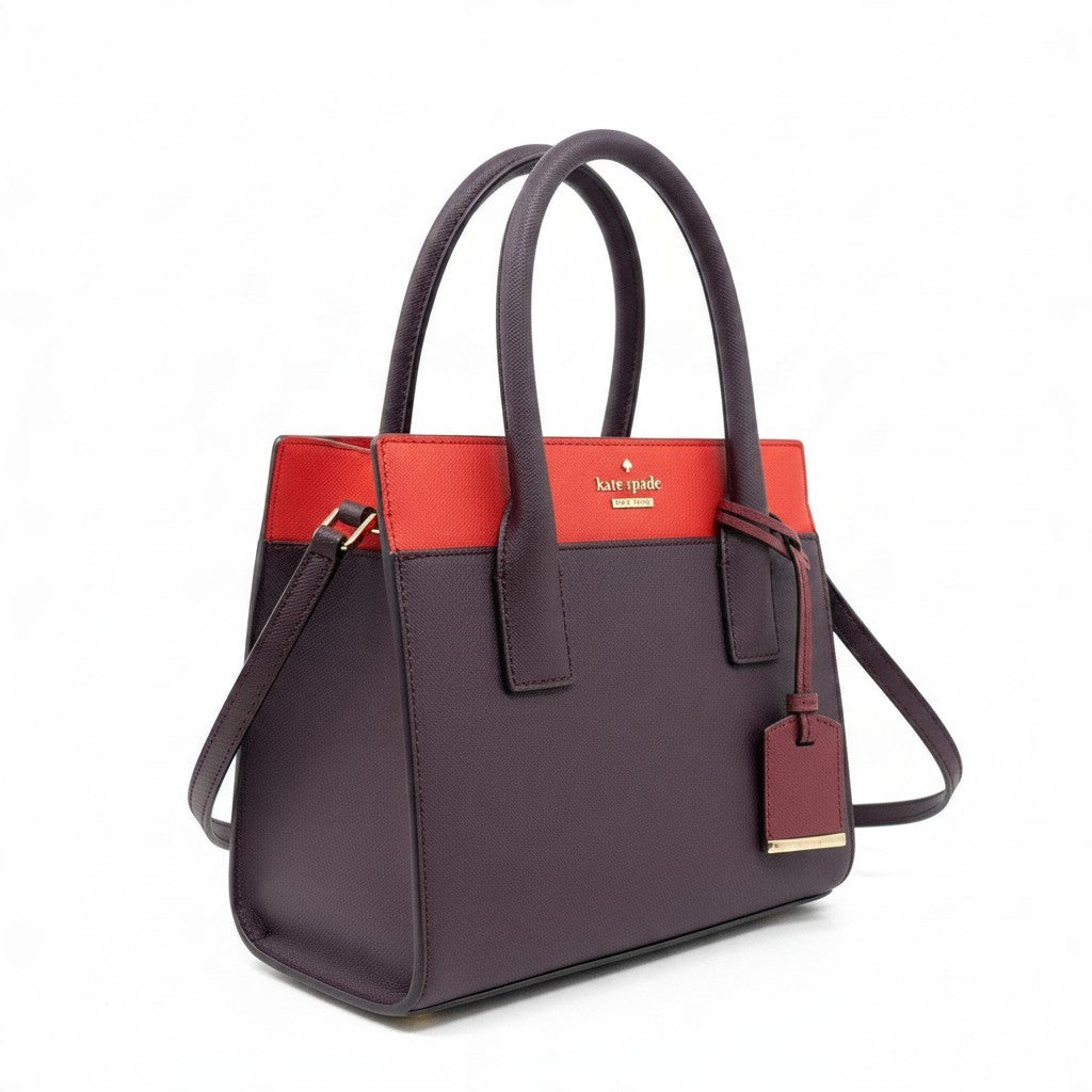 Kate Spade New York small Cameron Saffiano leather satchel in burgundy and red – photo 22 of 25