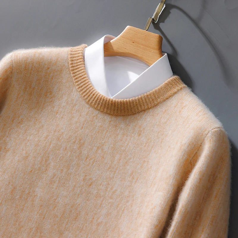 Camel brushed knit crew neck jumper on hanger