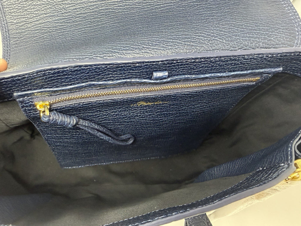 3.1 Phillip Lim Pashli medium satchel in navy pebbled leather, interior zipped pocket