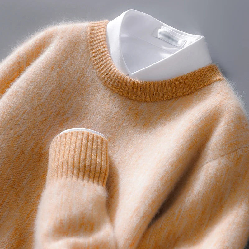 Camel brushed knit jumper, neck and cuff detail