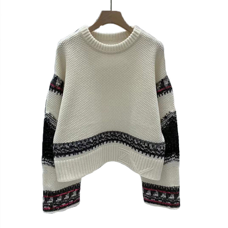 Women’s cream star intarsia crew neck jumper, flat front