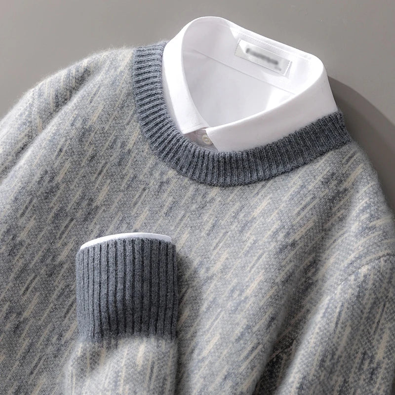 Grey brushed knit jumper, contrast neck detail