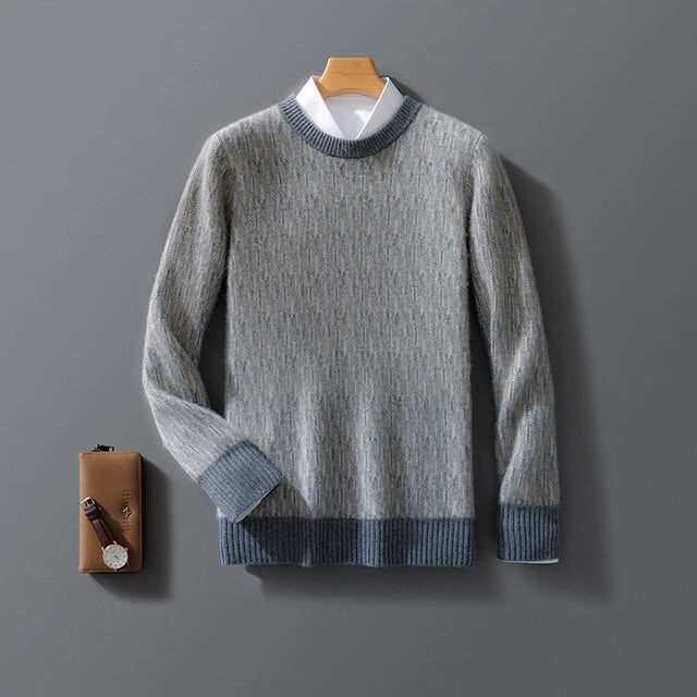 Grey brushed knit crew neck jumper, front