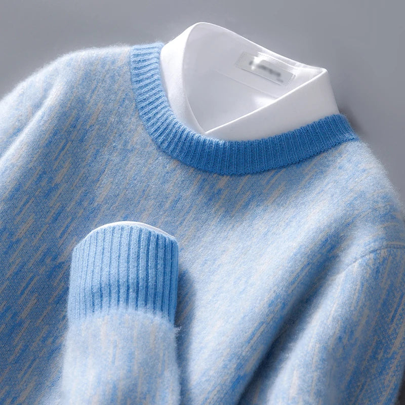 Blue brushed knit jumper, neck and cuff detail
