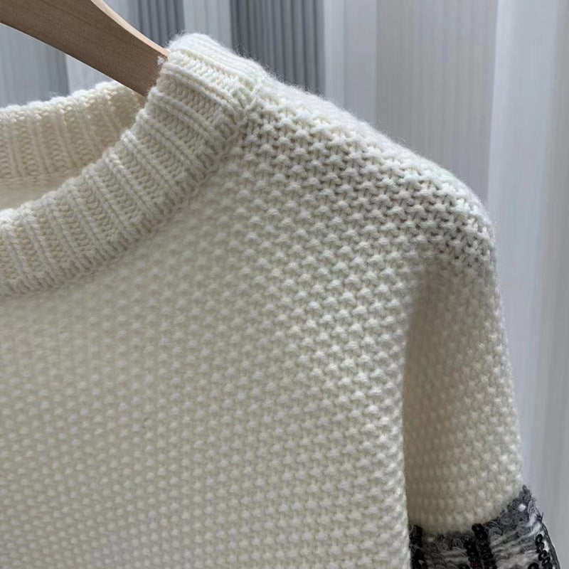 Cream textured knit, shoulder detail