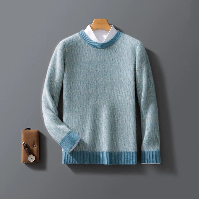 Men’s mint brushed knit crew neck jumper, front