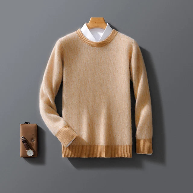 Khaki brushed knit crew neck jumper, front
