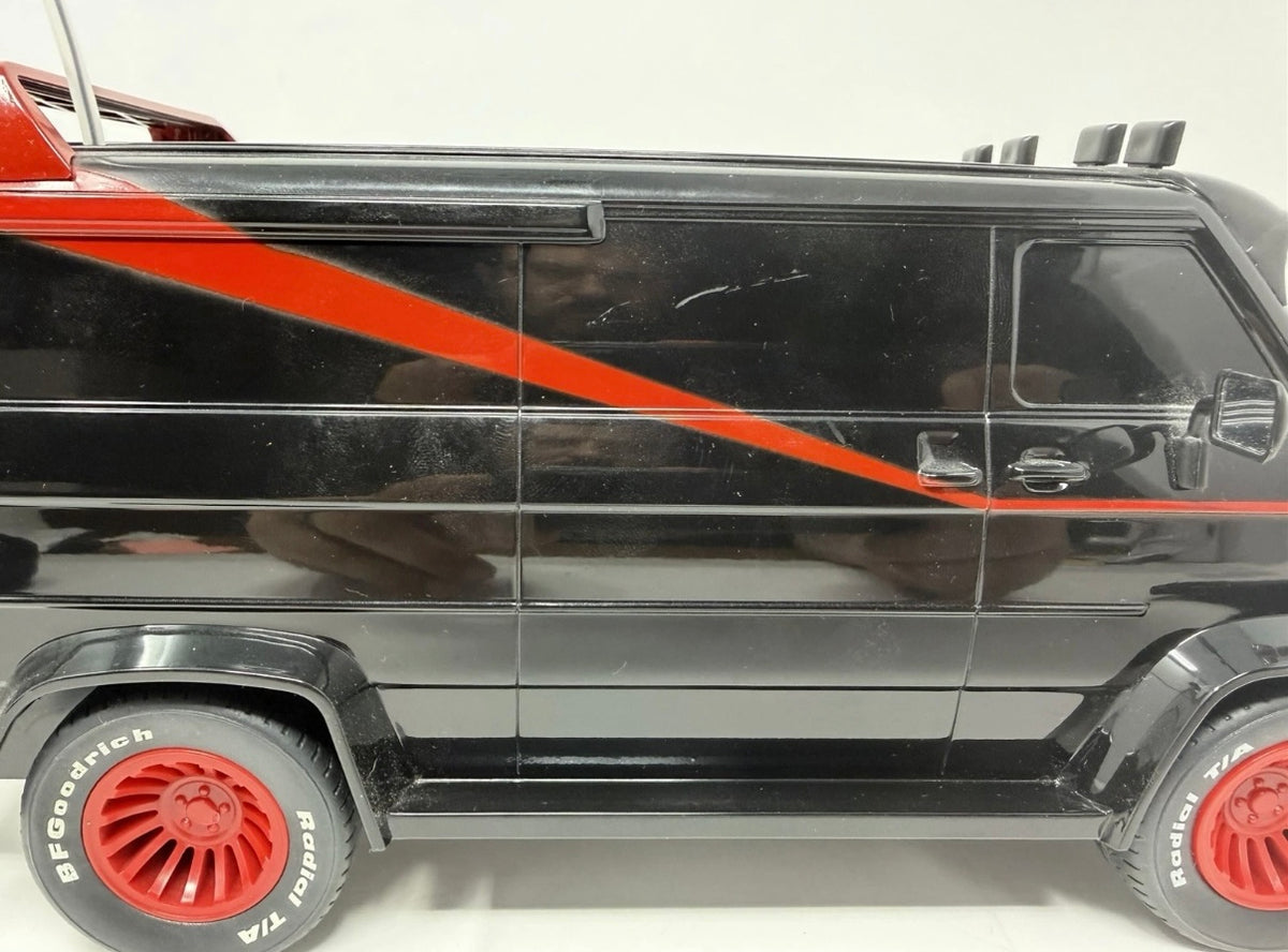 Vintage Hitari GMC Radio Controlled Van from The A-Team with original controller, detailed toy vehicle for collectors and play.