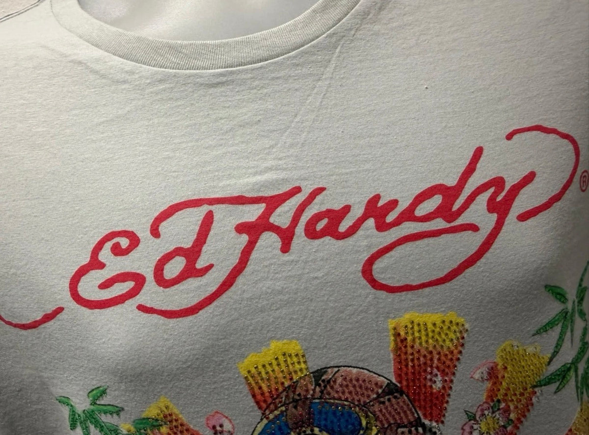 Ed Hardy Japan Rising Sun Rhinestone T-Shirt – Light Grey