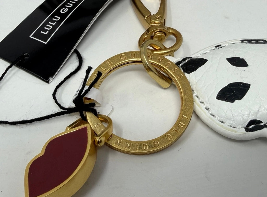 Lulu Guinness Lips and leather keyring and bag charm featuring a bold lip design and sleek leather finish.