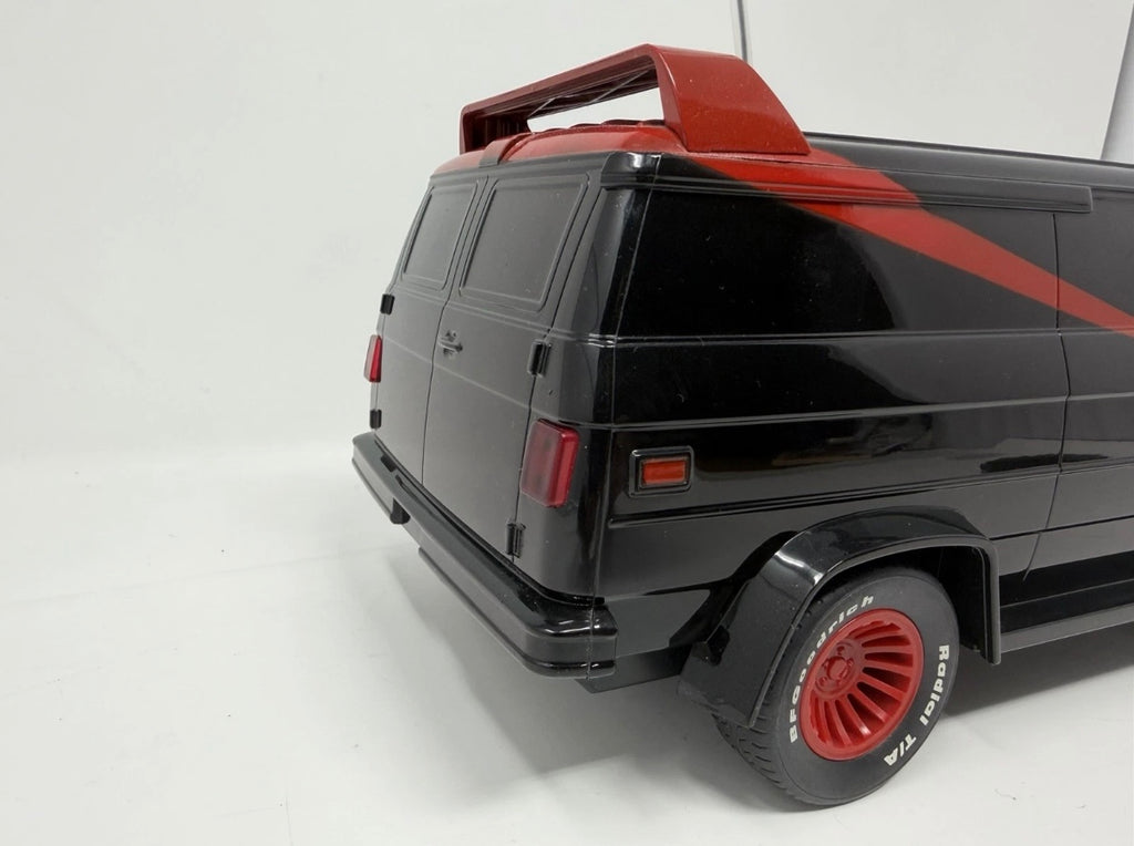 Hitari The A-Team GMC radio controlled van, rear three-quarter view with red stripe, spoiler and red wheels