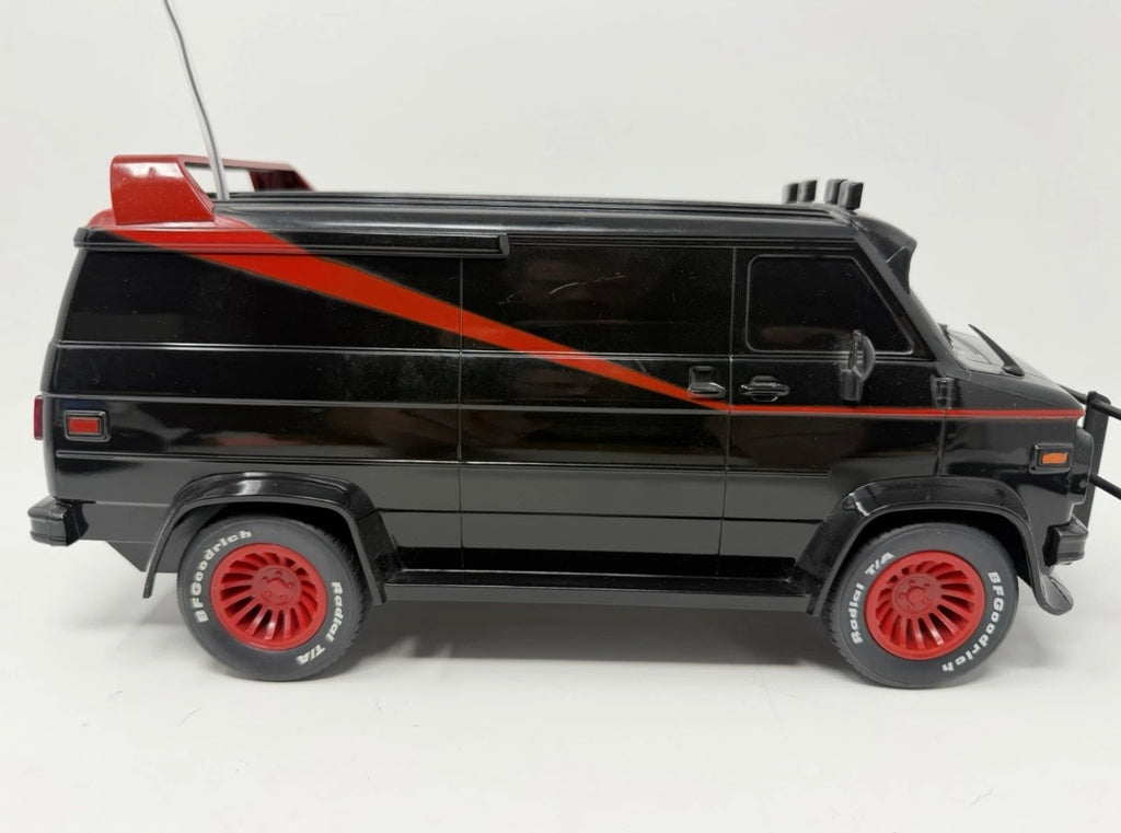 Vintage Hitari GMC radio-controlled van from The A-Team with original controller, detailed remote control toy collectible.