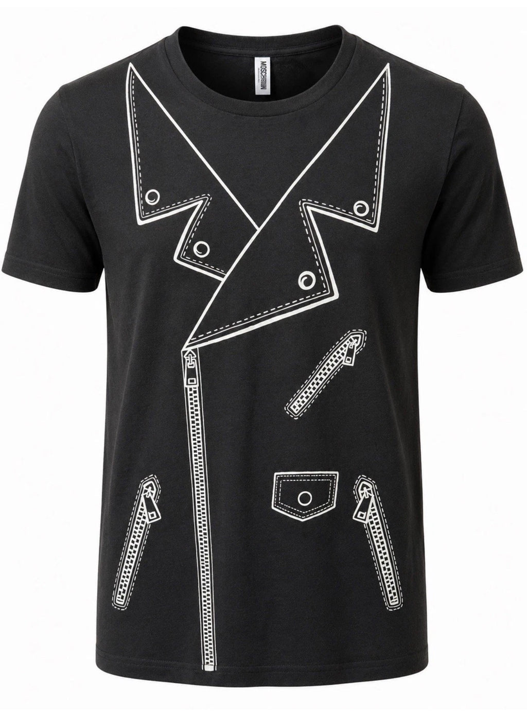 Moschino Swim Trompe-L’Œil Biker Jacket Graphic T-Shirt – Black
