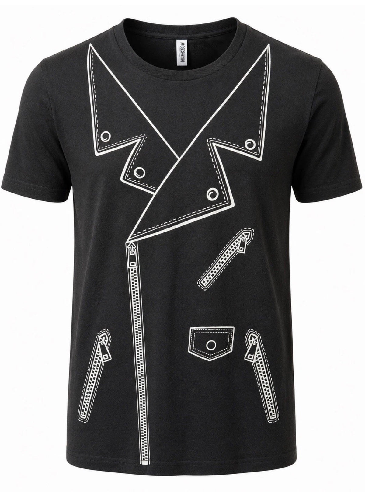Moschino Swim Trompe-L’Œil Biker Jacket Graphic T-Shirt – Black