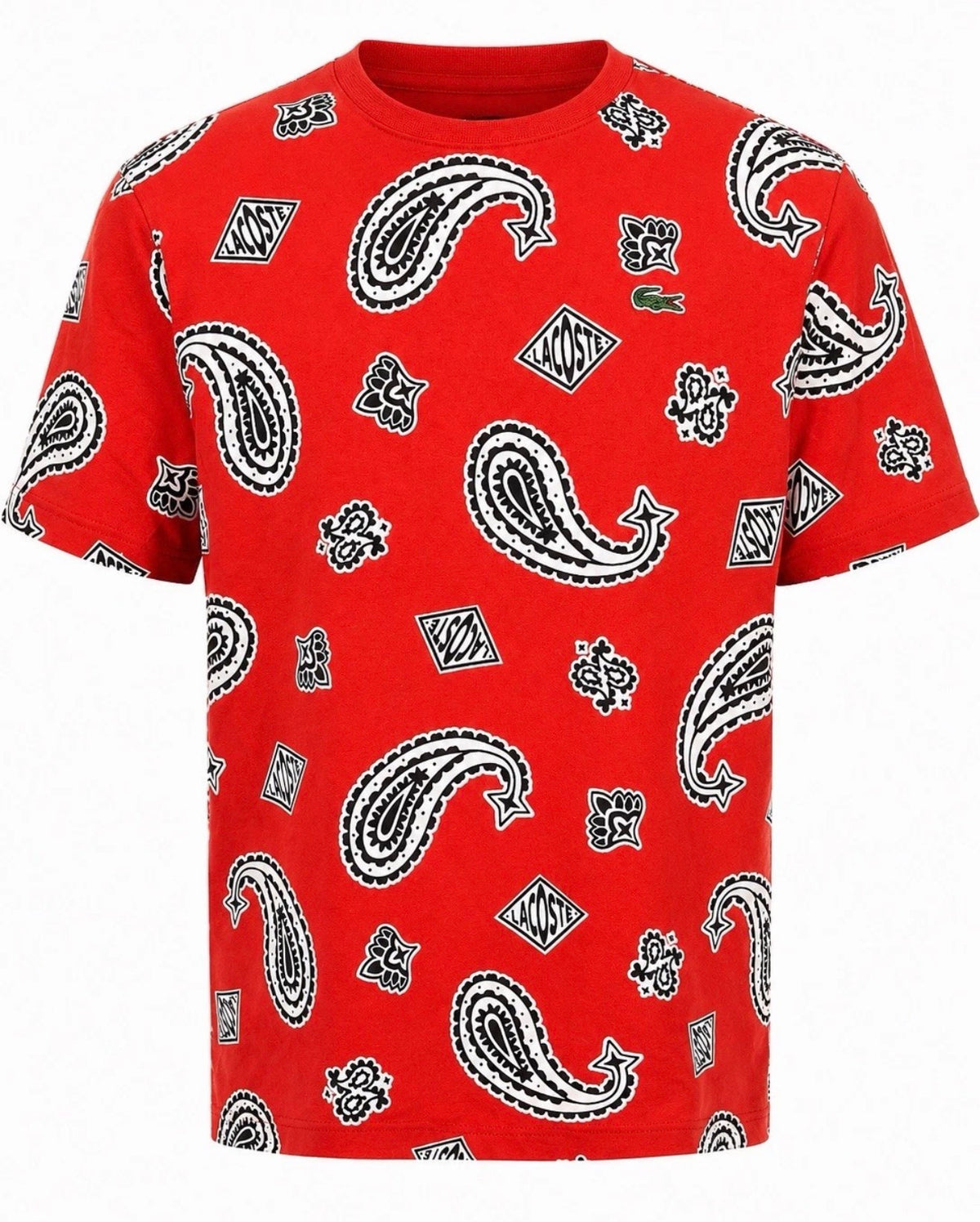 Lacoste L!VE Paisley Print T-Shirt Red Large – New with Tags