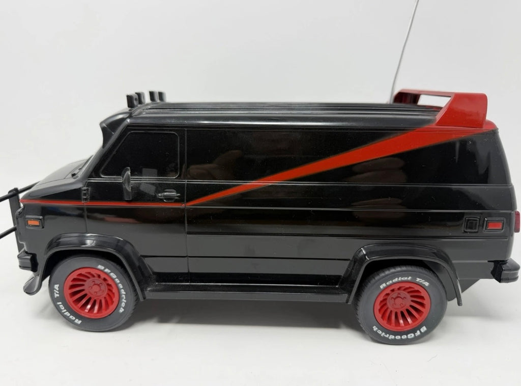 Vintage Hitari GMC RC van from The A-Team with original controller, detailed toy remote control vehicle, collectible remote control toy.