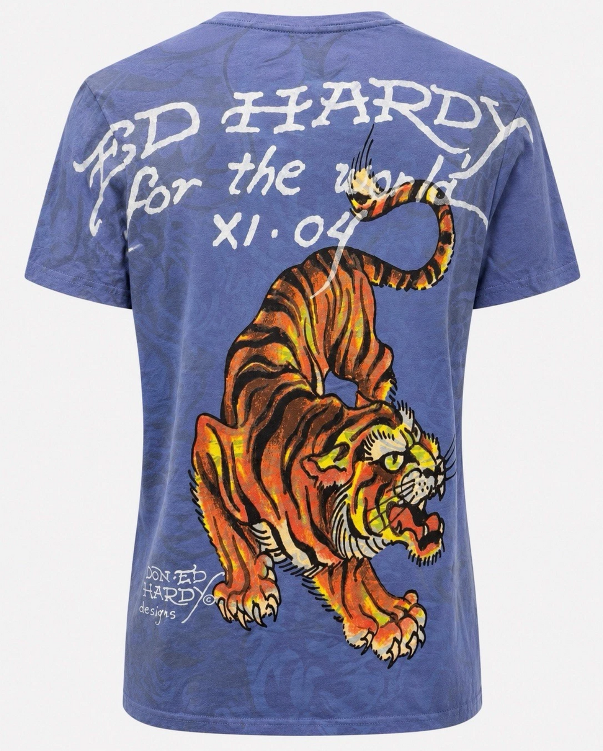 Ed Hardy by Christian Audigier Tiger Rhinestone T-Shirt – Blue