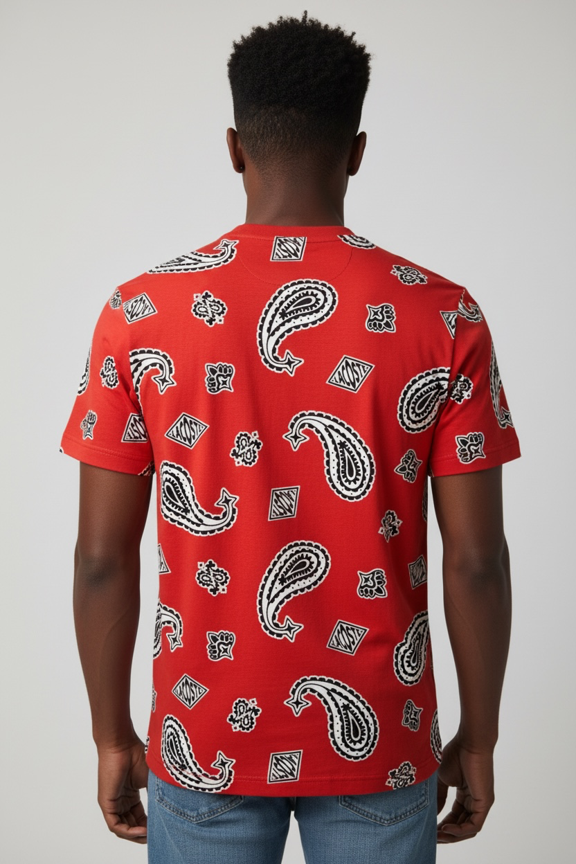 Lacoste L!VE Paisley Print T-Shirt Red Large – New with Tags