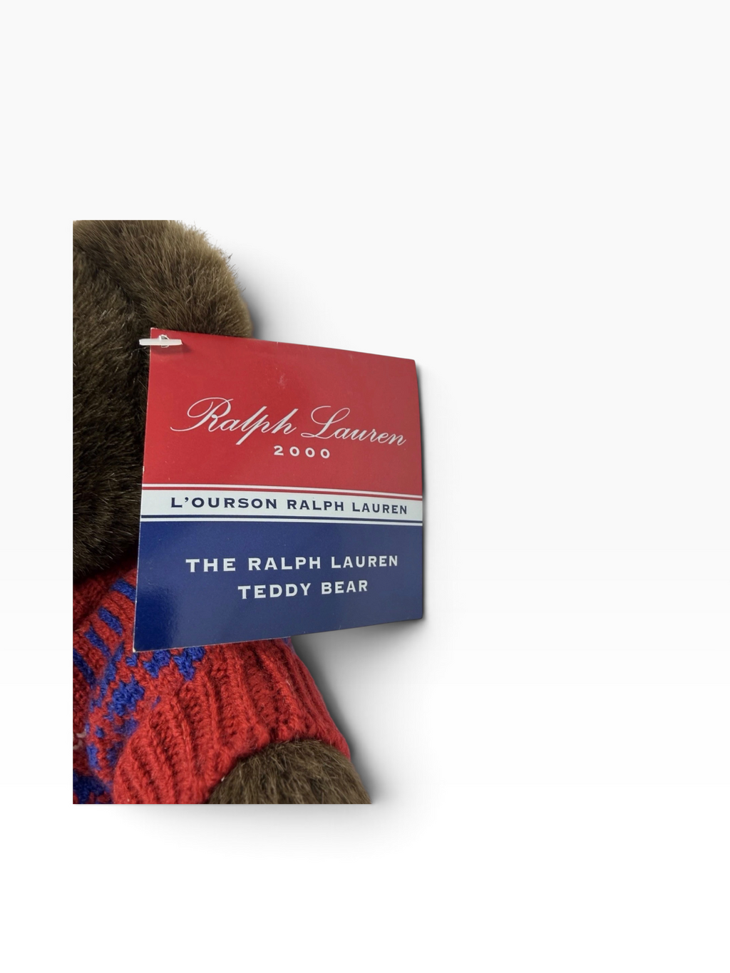 Vintage 2000 Ralph Lauren Polo Teddy Bear 40cm with Fair Isle Knit Jumper & Tags