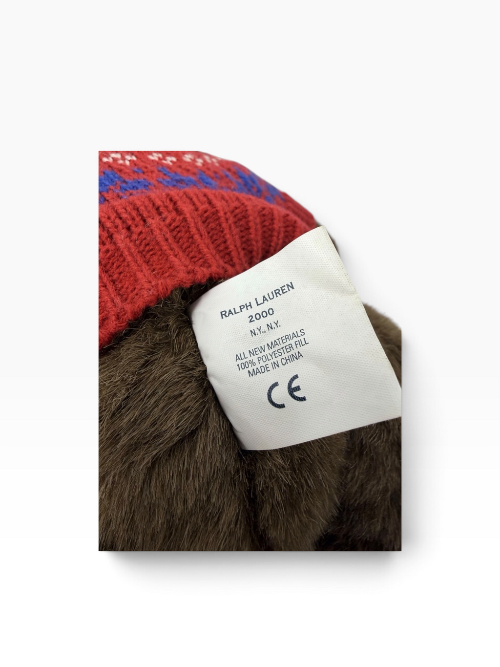 Vintage 2000 Ralph Lauren Polo Teddy Bear 40cm with Fair Isle Knit Jumper & Tags