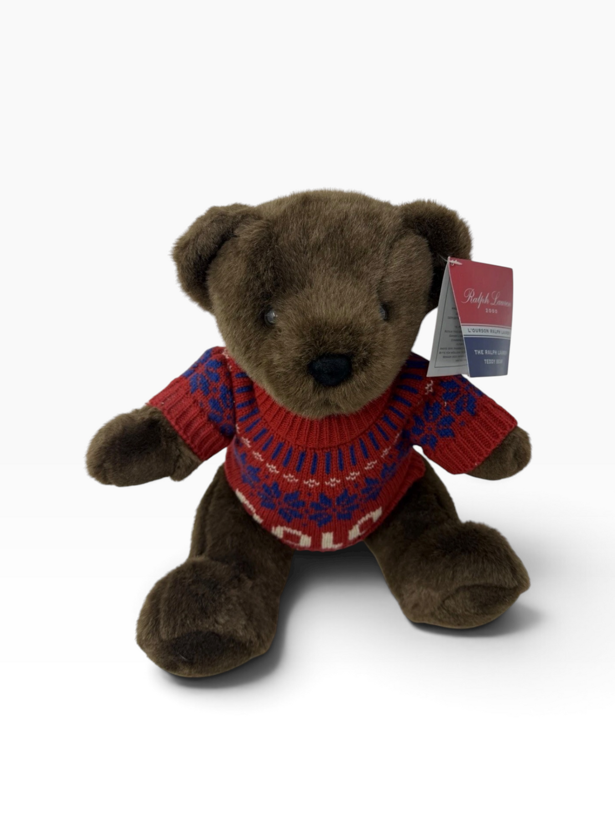 Vintage 2000 Ralph Lauren Polo Teddy Bear 40cm with Fair Isle Knit Jumper & Tags