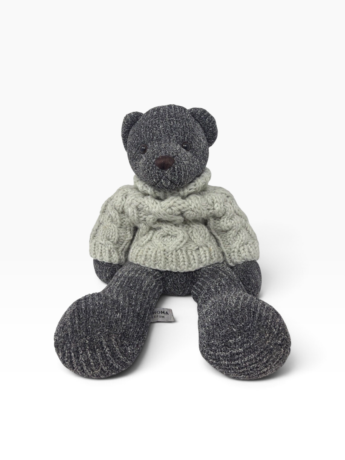 Chehoma Belgium Grey Teddy Bear with Chunky Cable Knit Jumper – Decorative Plush