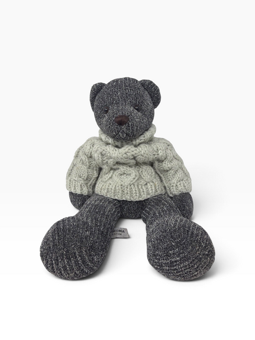 Chehoma Belgium Grey Teddy Bear with Chunky Cable Knit Jumper – Decorative Plush