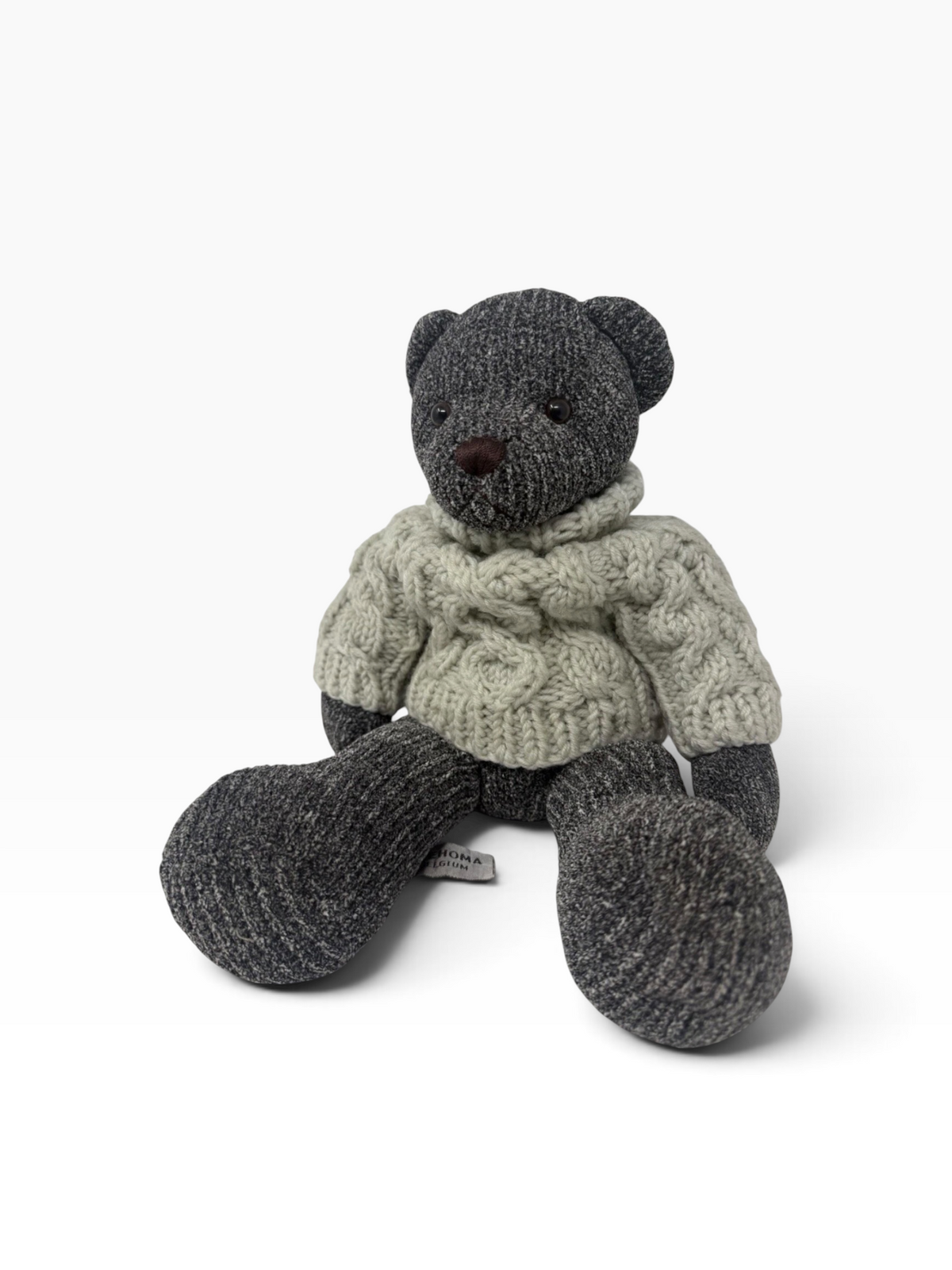 Chehoma Belgium Grey Teddy Bear with Chunky Cable Knit Jumper – Decorative Plush