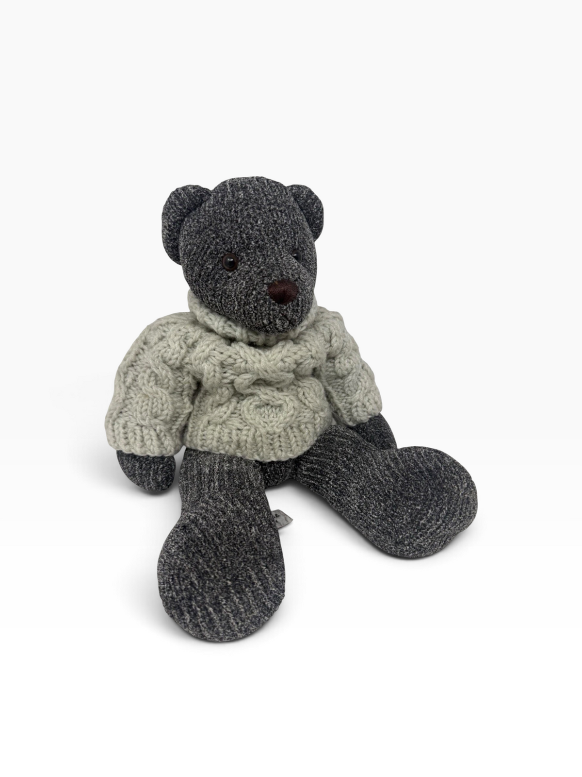 Chehoma Belgium Grey Teddy Bear with Chunky Cable Knit Jumper – Decorative Plush
