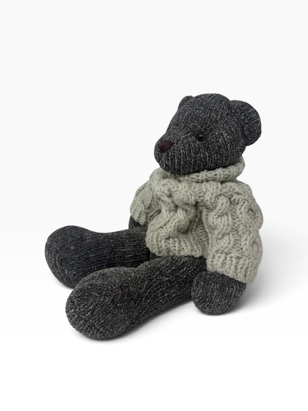 Chehoma Belgium Grey Teddy Bear with Chunky Cable Knit Jumper – Decorative Plush