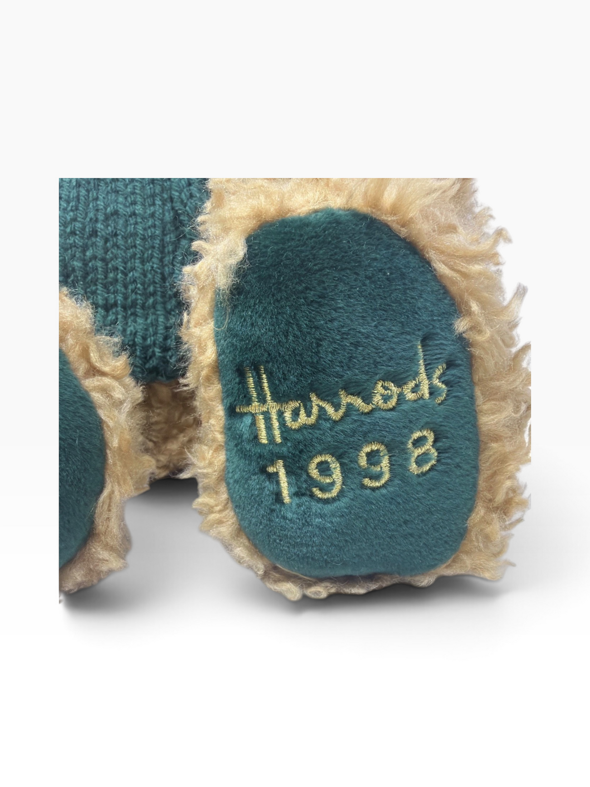 Vintage Harrods Christmas Bear 1998 13” Teddy with Original Tags & Green Jumper