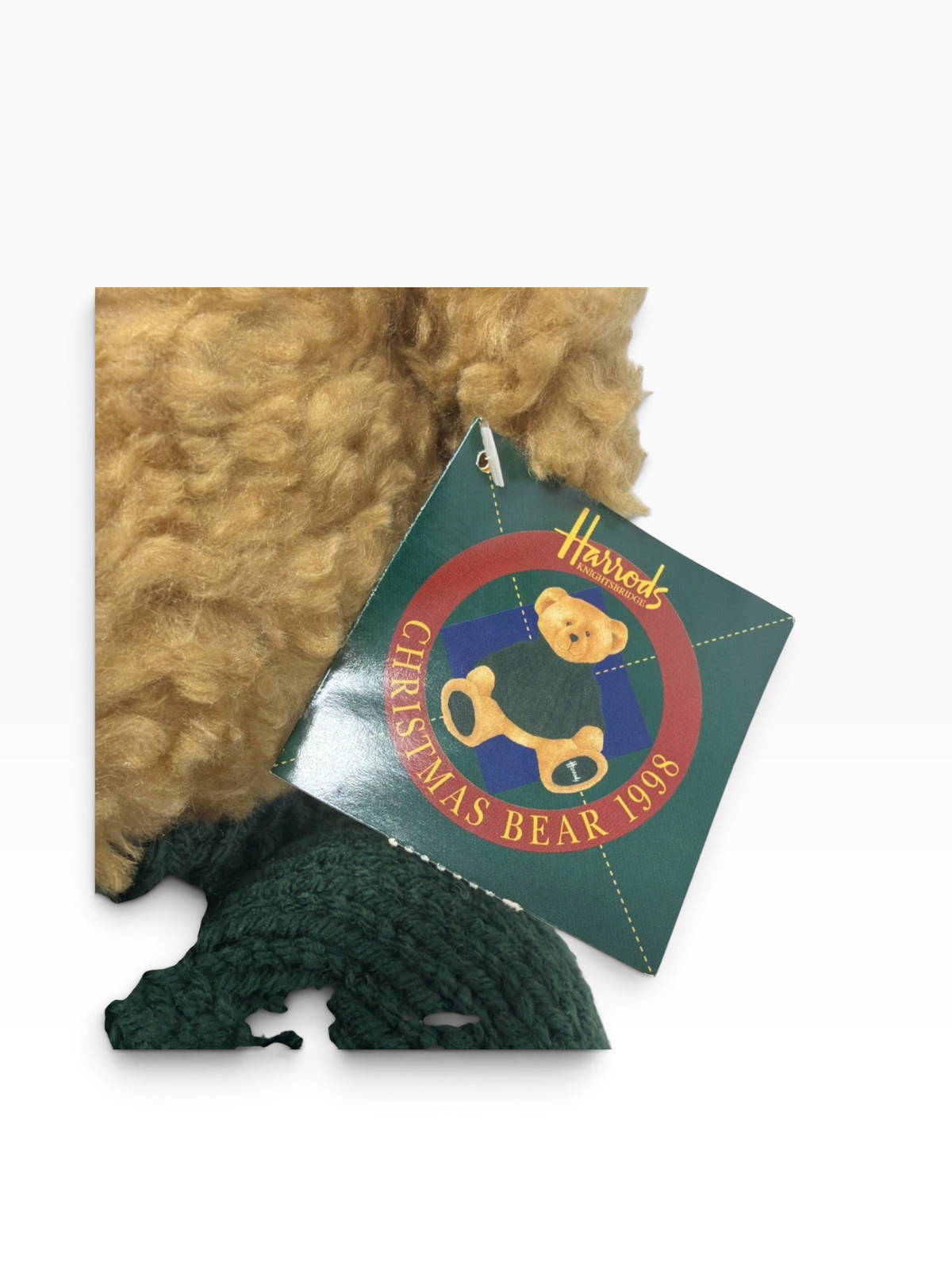 Vintage Harrods Christmas Bear 1998 13” Teddy with Original Tags & Green Jumper