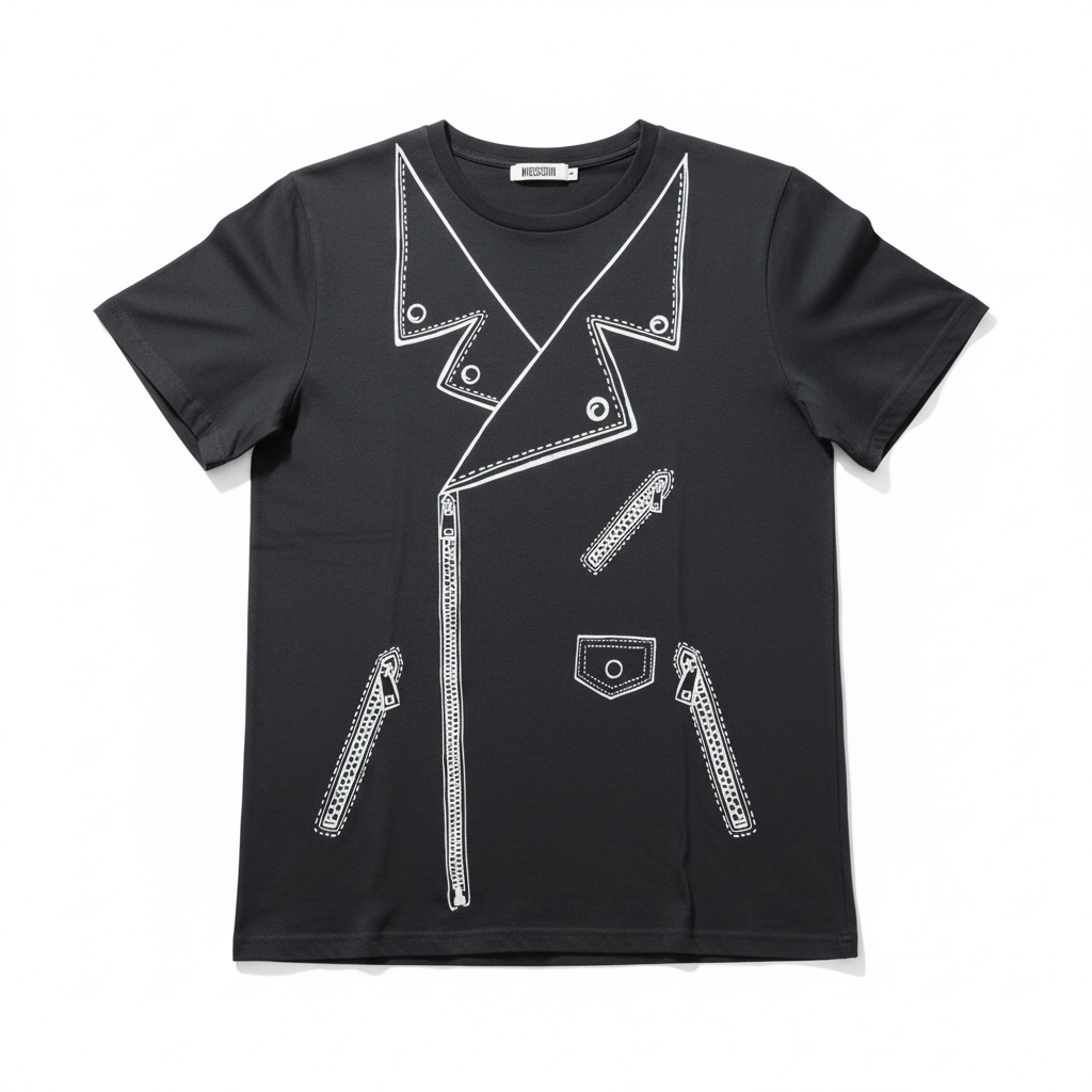 Moschino Swim Trompe-L’Œil Biker Jacket Graphic T-Shirt – Black