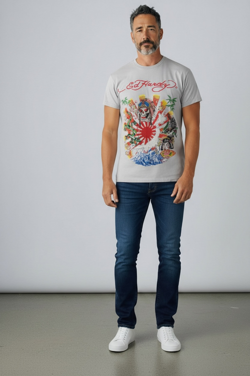 Ed Hardy Japan Rising Sun Rhinestone T-Shirt – Light Grey