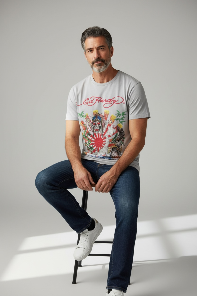 Ed Hardy Japan Rising Sun Rhinestone T-Shirt – Light Grey