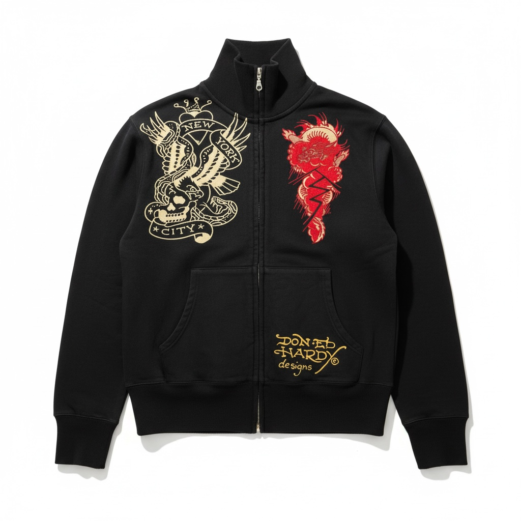 Ed Hardy New York City Tattoo Graphic Track Jacket – Black