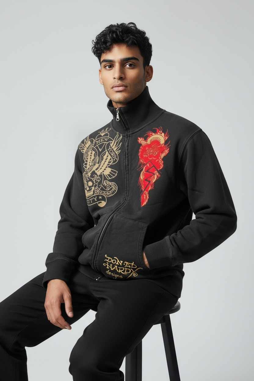 Ed Hardy New York City Tattoo Graphic Track Jacket – Black