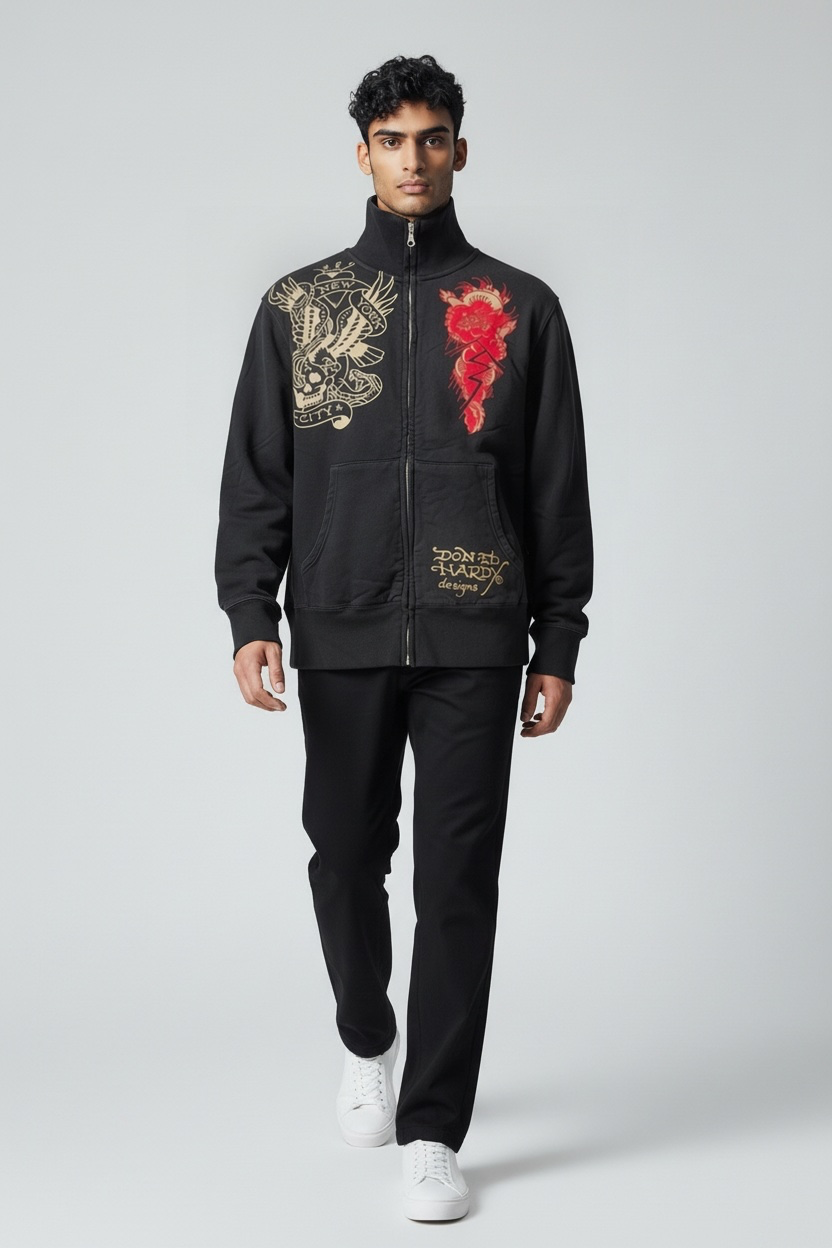 Ed Hardy New York City Tattoo Graphic Track Jacket – Black