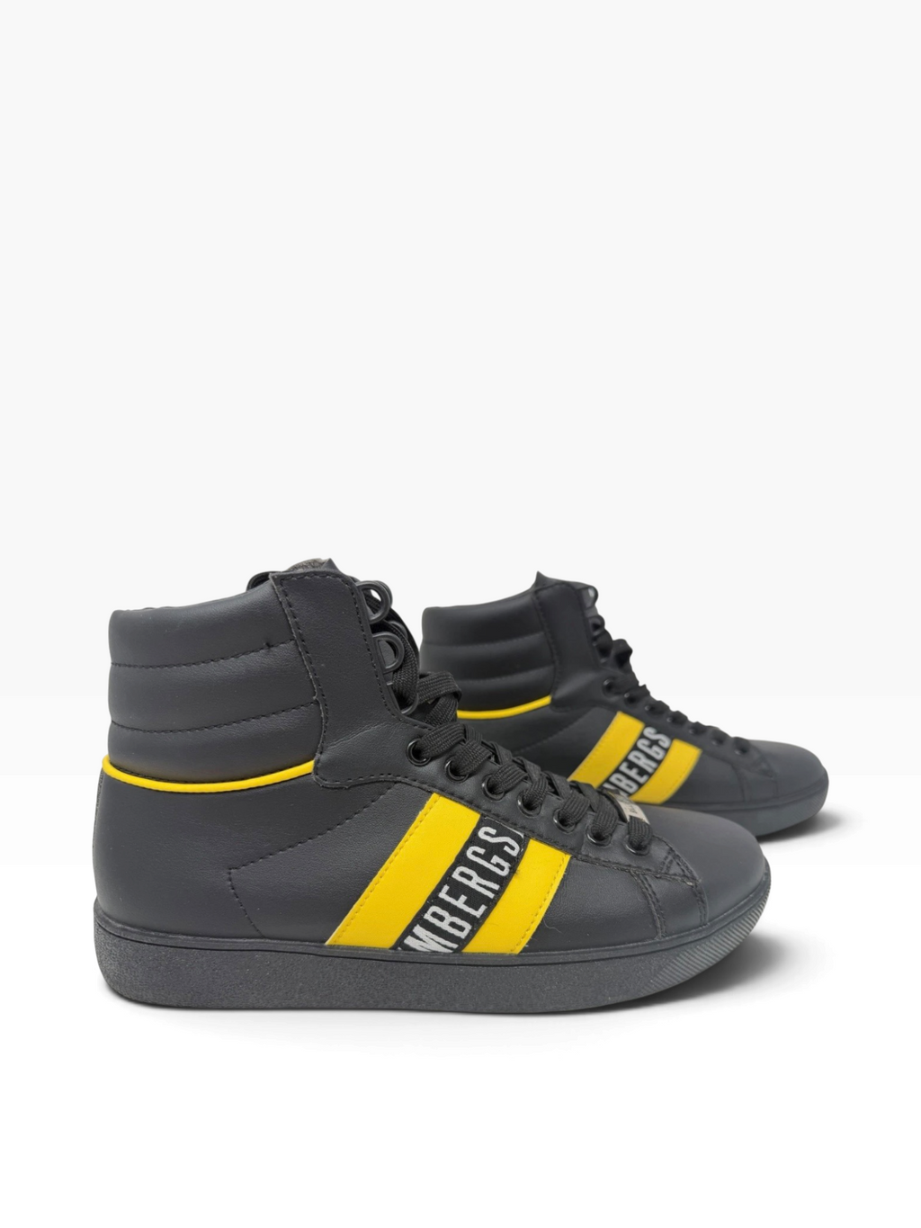 Bikkembergs Logo Stripe Leather High-Top Trainers – Black & Yellow
