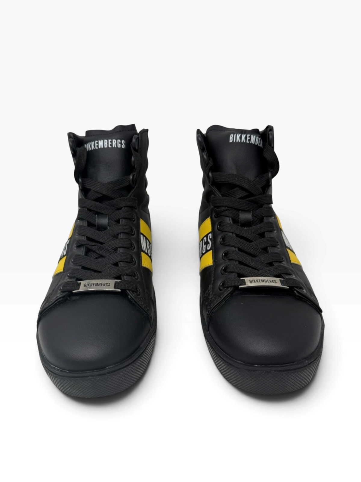 Bikkembergs Logo Stripe Leather High-Top Trainers – Black & Yellow
