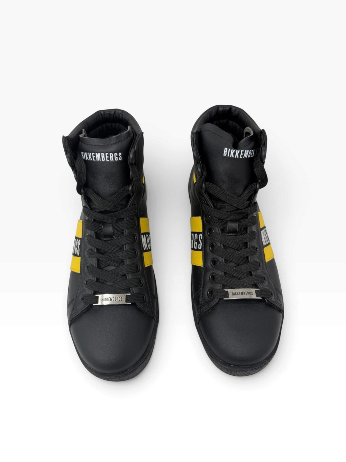 Bikkembergs Logo Stripe Leather High-Top Trainers – Black & Yellow