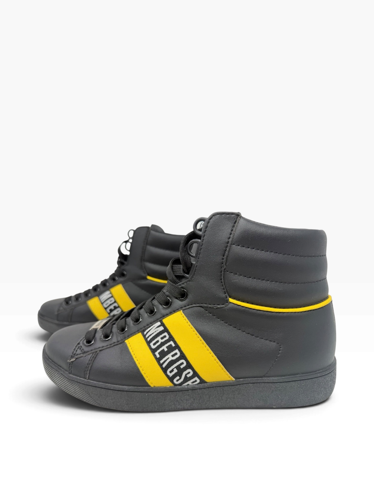 Bikkembergs Logo Stripe Leather High-Top Trainers – Black & Yellow