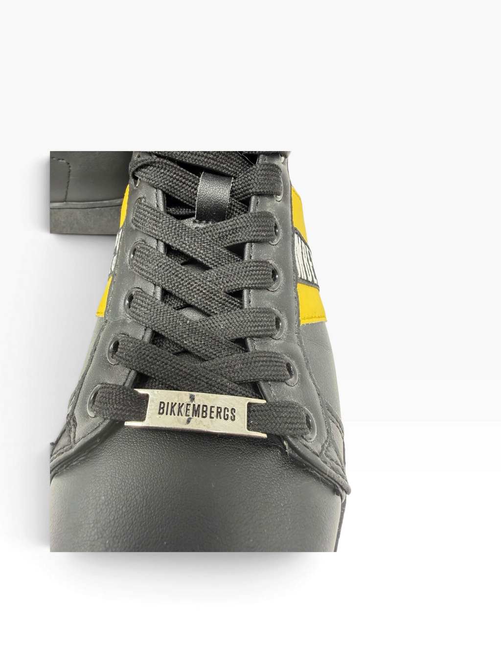 Bikkembergs Logo Stripe Leather High-Top Trainers – Black & Yellow