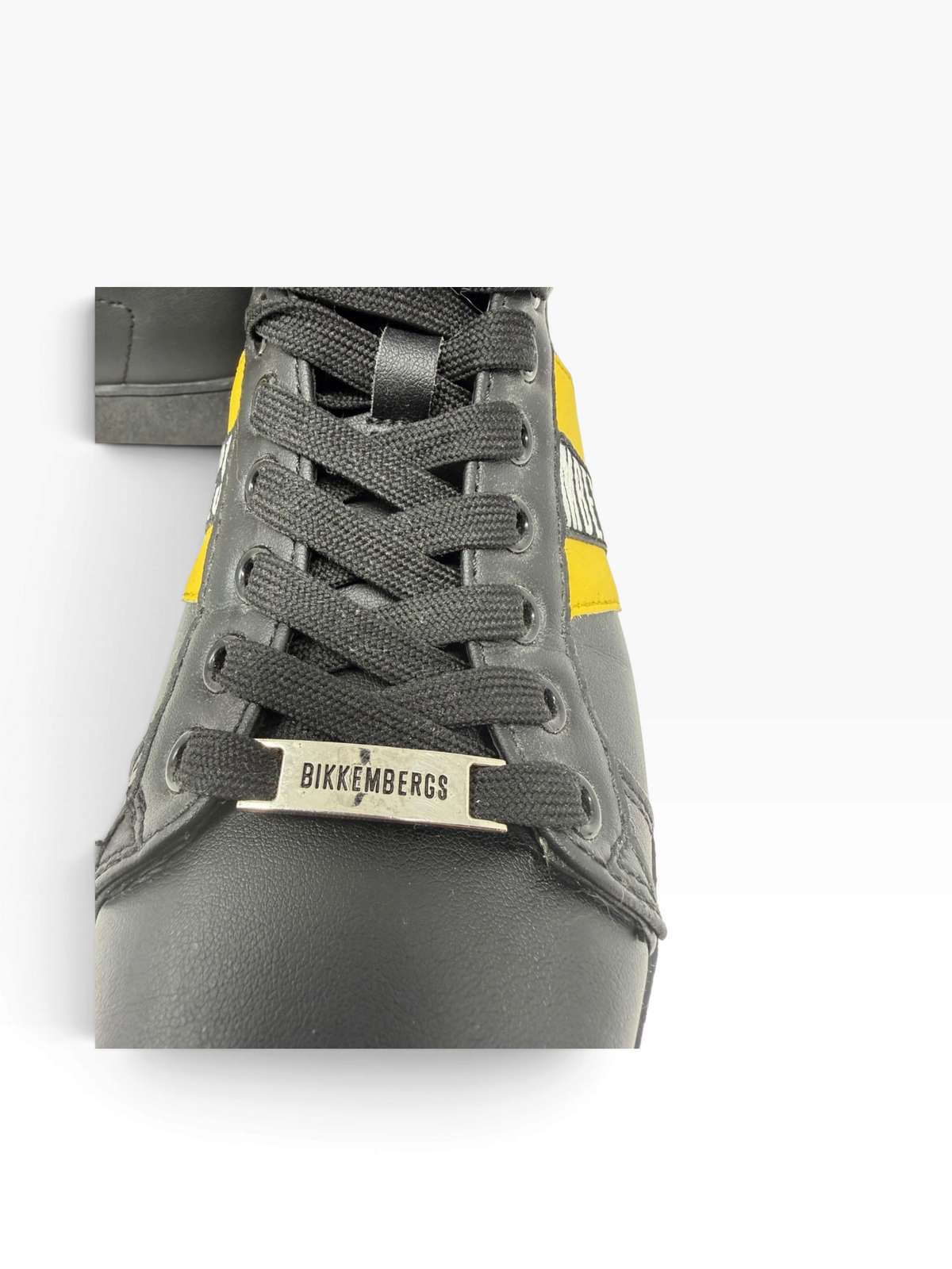 Bikkembergs Logo Stripe Leather High-Top Trainers – Black & Yellow