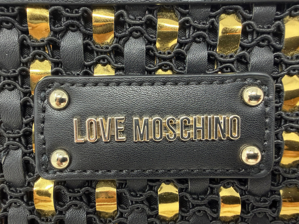 Love Moschino Black & Gold Woven Chain Shoulder Bag with Wrist Strap – New