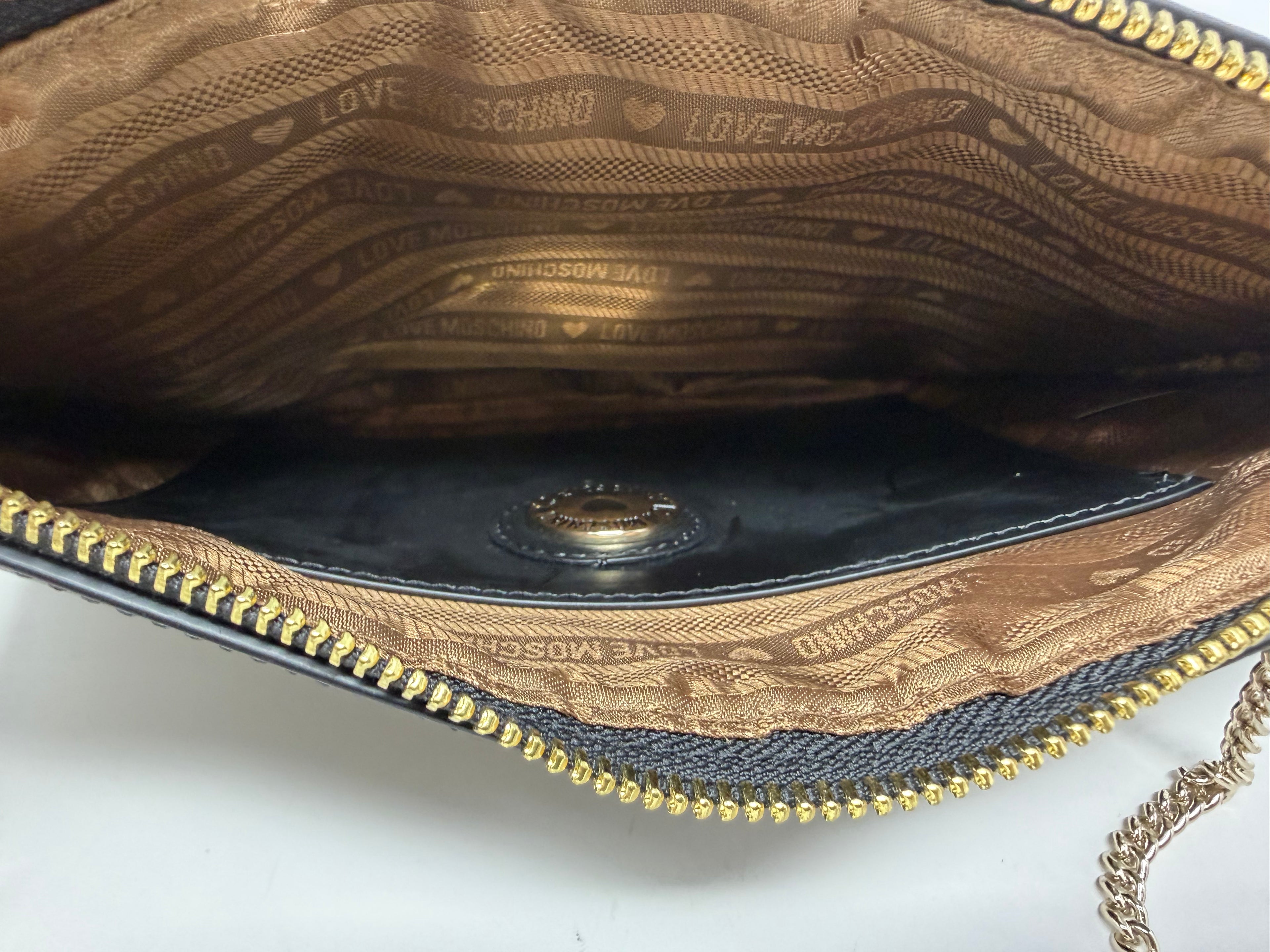 Love Moschino Black & Gold Woven Chain Shoulder Bag with Wrist Strap – New