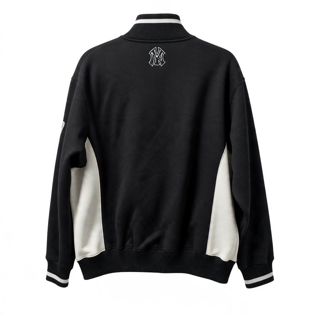 Black and white New York Yankees full-zip track jacket by Sport AX, large size, shown on a hanger.