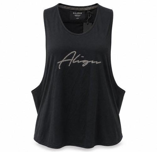 Black A.L.I.G.N Urbantech Performance open-side vest for women, large size, with tags visible, casual athletic style.