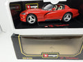 Bburago Diamonds 1:18 red Dodge Viper RT/10 1992 die-cast model on its box base with the window box below